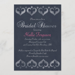 Vintage Chalkboard Hearts Bridal Shower   Navy Invitation