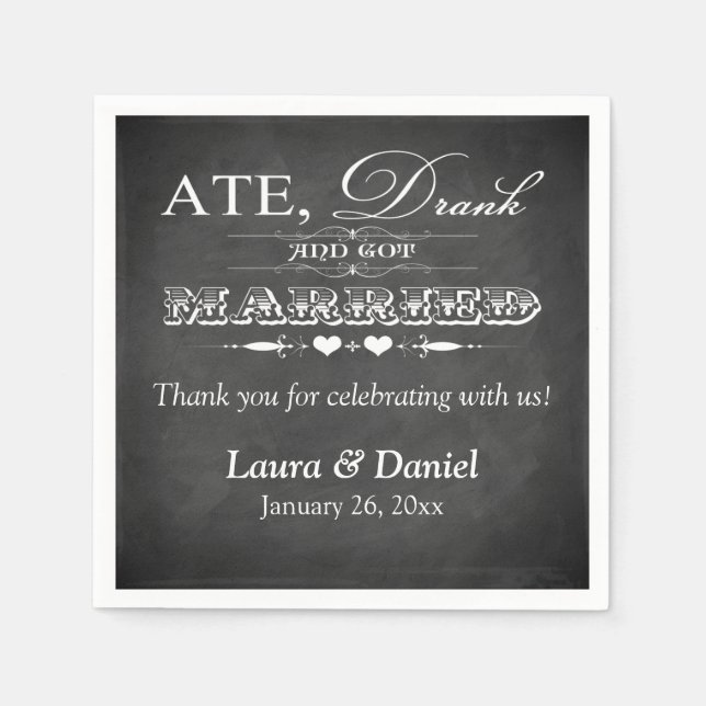 Vintage Chalkboard, Hearts Wedding Napkins 3 (Front)