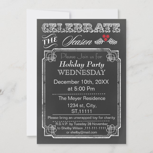 Vintage Chalkboard Holiday party Invitation (Front)