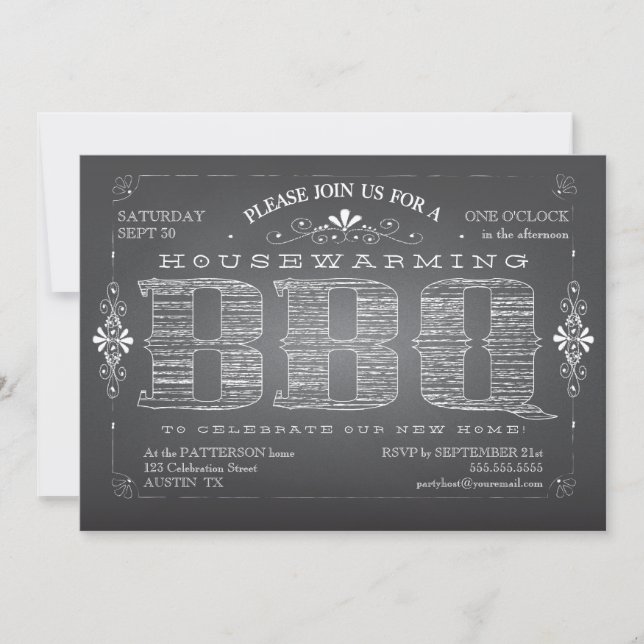 Vintage Chalkboard Housewarming BBQ Invitation (Front)
