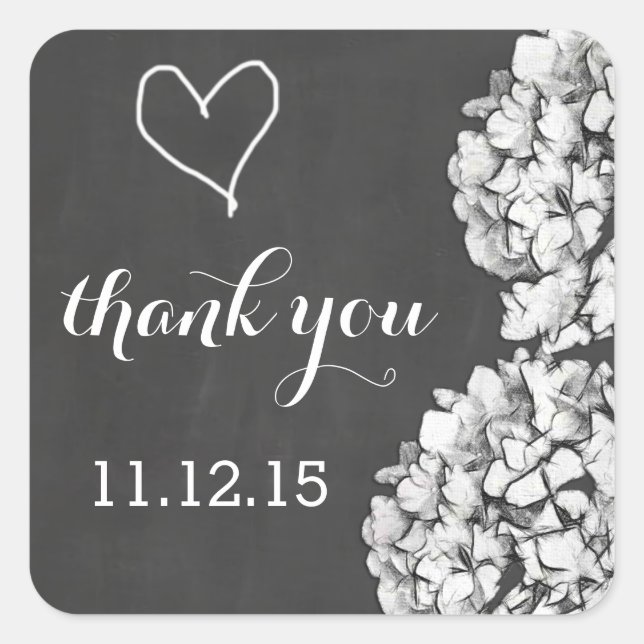Vintage Chalkboard Hydrangea Wedding Thank You Square Sticker (Front)