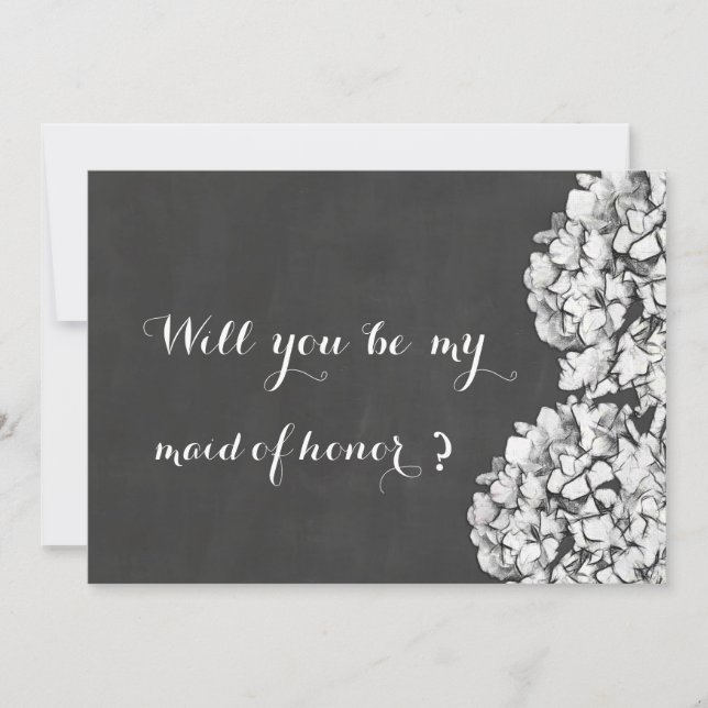 Vintage Chalkboard Hydrangeas Maid Of Honour Invitation (Front)