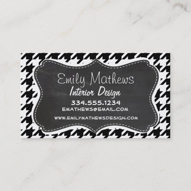 Vintage Chalkboard look; Black & White Houndstooth Business Card (Front)