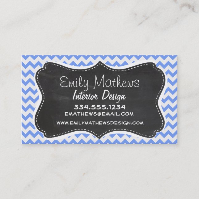 Vintage Chalkboard look, Blue Chevron Pattern Business Card (Front)