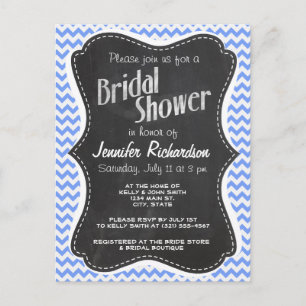 Vintage Chalkboard look, Blue Chevron Pattern Invitation Postcard