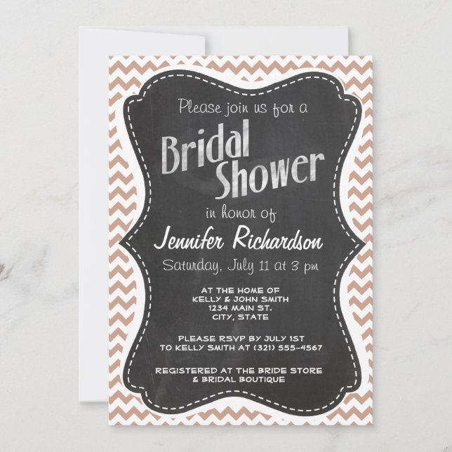 Vintage Chalkboard look; Brown Chevron Pattern Invitation (Front)