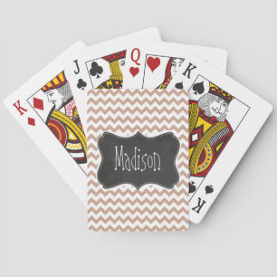 Vintage Chalkboard look; Brown Chevron Pattern Playing Cards