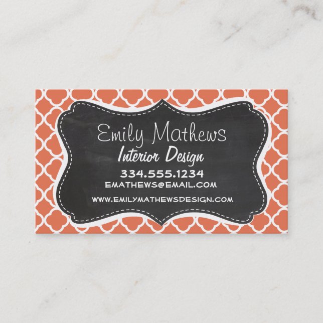 Vintage Chalkboard look; Burnt Sienna Quatrefoil Business Card (Front)