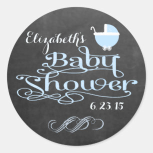 Vintage Chalkboard Look Fancy Swirls Baby Shower Classic Round Sticker