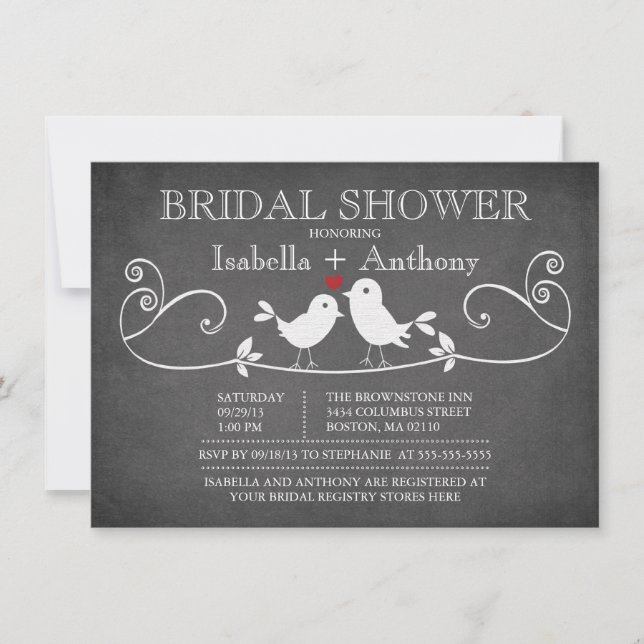 Vintage Chalkboard Love Birds Bridal Shower Invitation (Front)