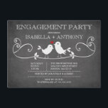 Vintage Chalkboard Love Birds ENGAGEMENT Party Invitation<br><div class="desc">Trendy vintage chalkboard Love birds engagement Party invitation featuring a popular blackboard chalkboard with a cute pair of love birds with a heart sitting on a fancy flourish branch. For an extra special touch the back of our invitations coordinate with our front design. Perfect modern & popular chalkboard engagement They're...</div>