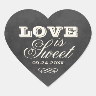 Vintage Chalkboard Love is Sweet Wedding Heart Sticker
