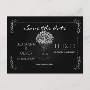 Vintage Chalkboard MasonJar Flowers Save The Date Announcement Postcard