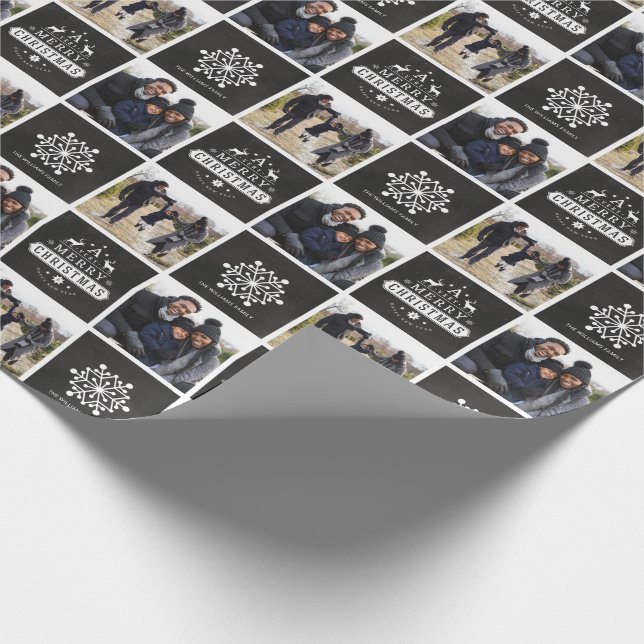 Vintage Chalkboard  Merry Christmas Photo Wrapping Paper (Corner)