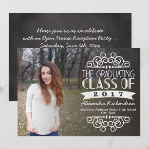 Vintage Chalkboard Overlay 2017 Photo Graduation Invitation