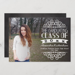 Vintage Chalkboard Overlay Photo Graduation Invitation