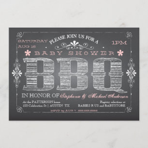 Vintage Chalkboard Pink Baby Shower BBQ Invitation
