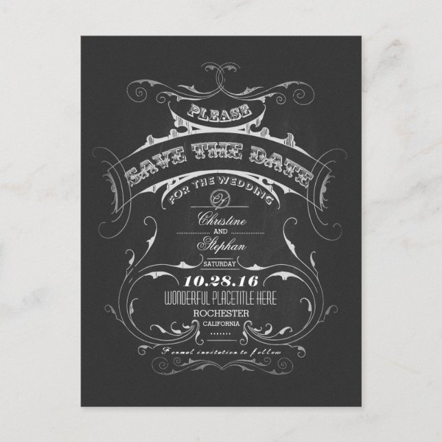 Vintage chalkboard save the date postcard (Front)