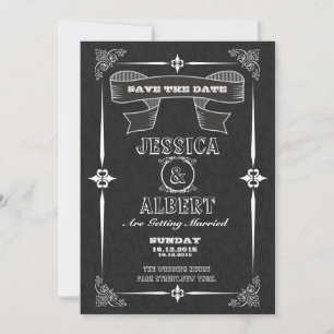 Vintage chalkboard save the date postcard
