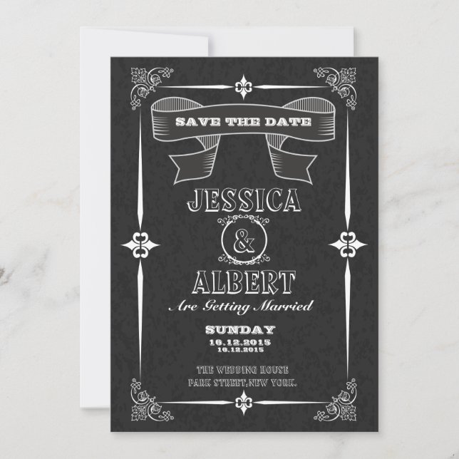 Vintage chalkboard save the date postcard (Front)