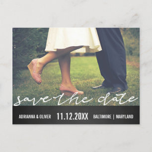 Vintage Chalkboard Save The Date Typography Photo Announcement Postcard