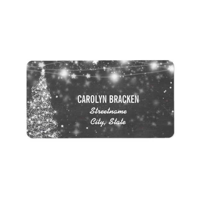 Vintage Chalkboard Shimmering Stars Christmas Tree Label (Front)