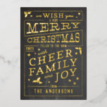 Vintage Chalkboard Style Non-Photo Christmas<br><div class="desc">Share glad tidings of Christmas joy this year with a real, shiny, foil card in the style of vintage restaurant and coffee shop chalkboard signage. Easily personalise the year and name on the front and all the custom text on the back to make this card one of a kind to...</div>