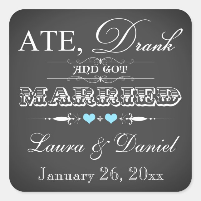 Vintage Chalkboard Style Wedding Favour Sticker (Front)