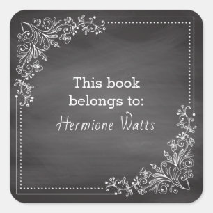 Vintage Chalkboard This Book Belongs to Bookplate Square Sticker