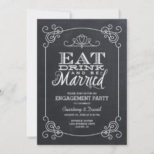 Vintage Chalkboard Typography Engagement Party Invitation