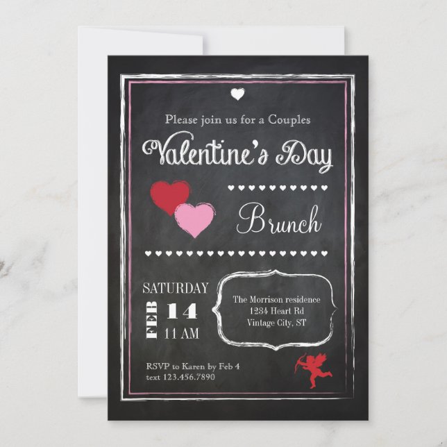 Vintage Chalkboard Valentine's Day Invitation (Front)