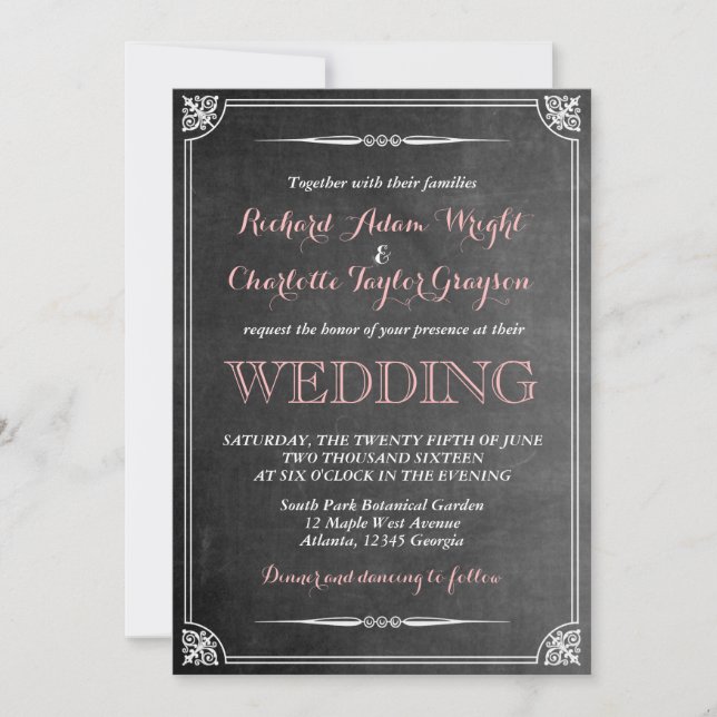 Vintage Chalkboard Victorian Wedding Invitation (Front)