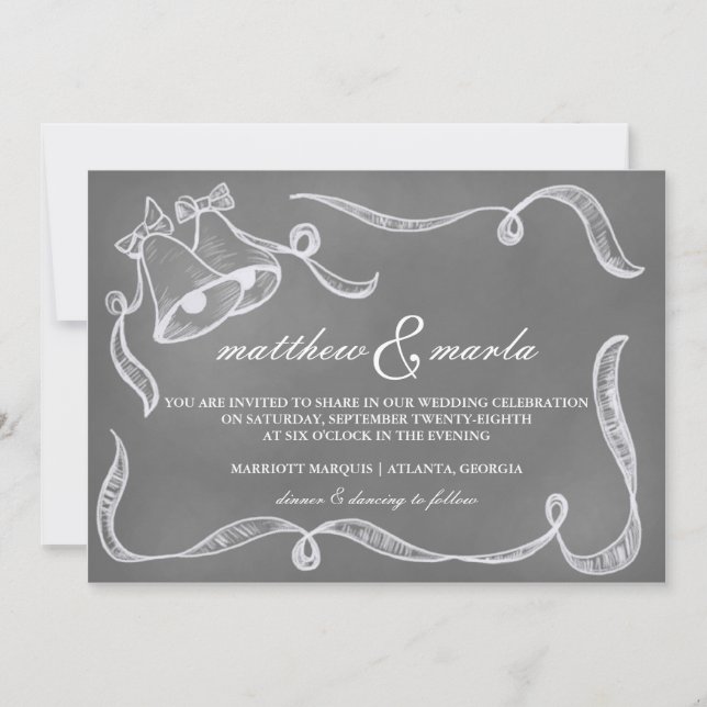 Vintage Chalkboard Wedding Bells Invitation (Front)