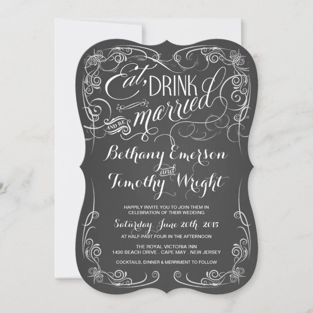 Vintage Chalkboard Wedding Die-Cut Invitations (Front)