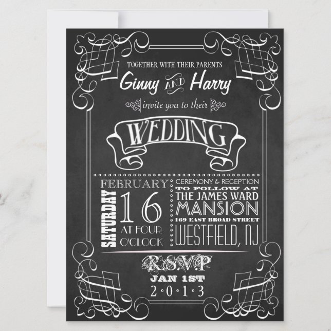 Vintage Chalkboard Wedding Invitation (Front)