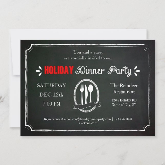 Vintage Chalkboark Holiday Dinner Party Invitation (Front)