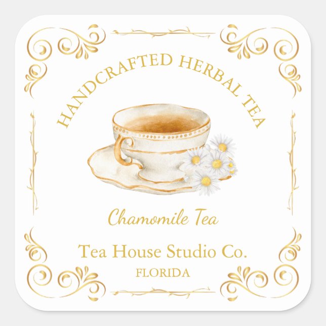 Vintage Chamomile Tea Square Label (Front)