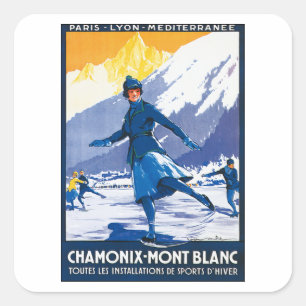 Vintage Chamonix - Mont Blanc Poster Square Sticker