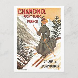 Vintage Chamonix Mont Blanc Travel Poster Postcard