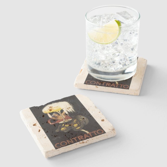 Vintage champagne art print "Contratto" Stone Coaster (Side)