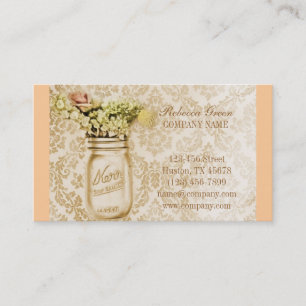 vintage champagne damask western country mason jar business card