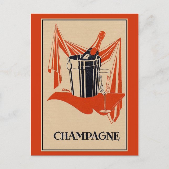 Vintage champagne party and birthday postcard (Front)