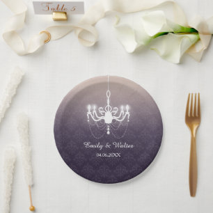 Vintage Chandelier Fixture On Purple Wedding Paper Plate