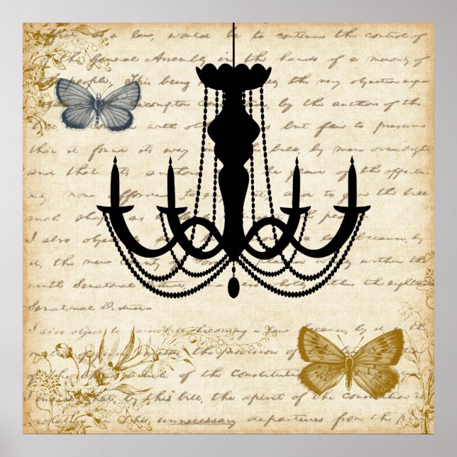 Vintage Chandelier with Butterflies Poster (Front)
