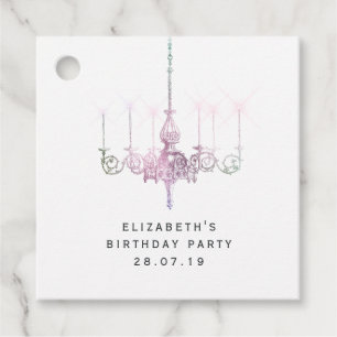 Vintage Chandeliers and Tufted Faux White Leather Favour Tags