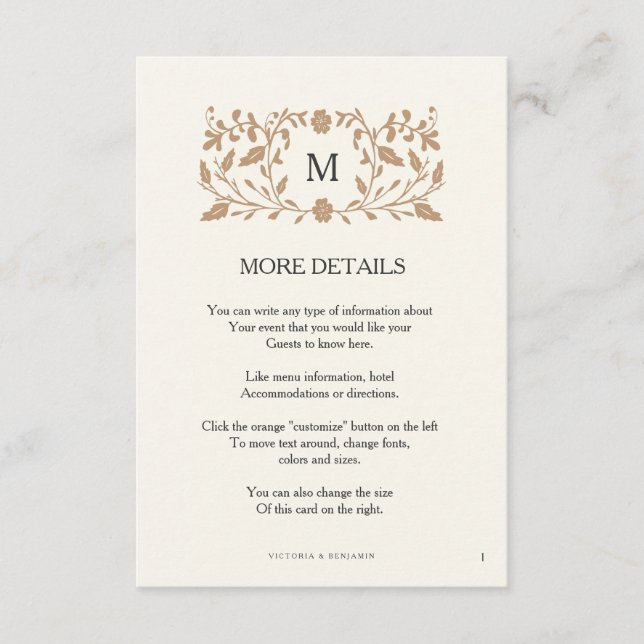 Vintage Chapter Page Wedding Insert Card. (Front)