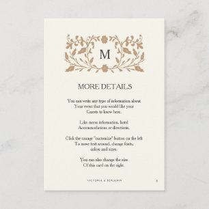 Vintage Chapter Page Wedding Insert Card.