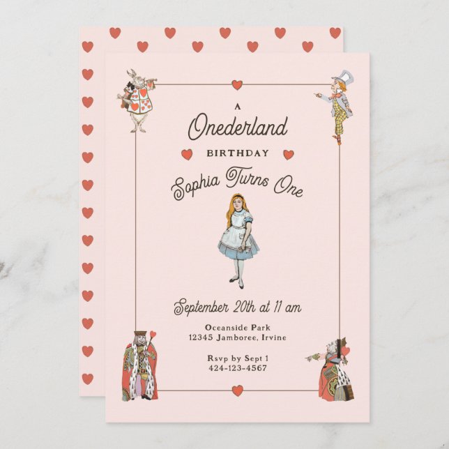 Vintage Characters Alice in Onederland Birthday Invitation (Front/Back)