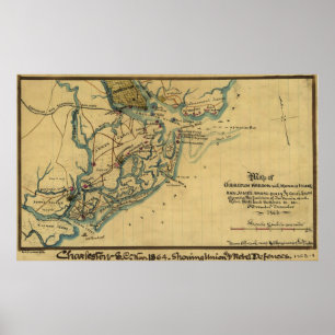 Vintage Charleston Harbour Battle Map (1865) Poster