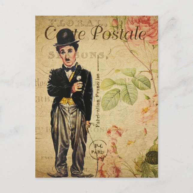Vintage Charlie Chaplain French Carte Postale Postcard (Front)
